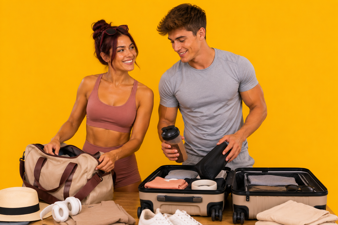 A couple after realizing that hitting their protein goals while traveling isn't hard with protein cookie dough.